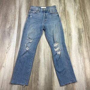 Mother Jeans Womens Size 25 Blue High Waisted Hiker Hover Raw Hem Distressed